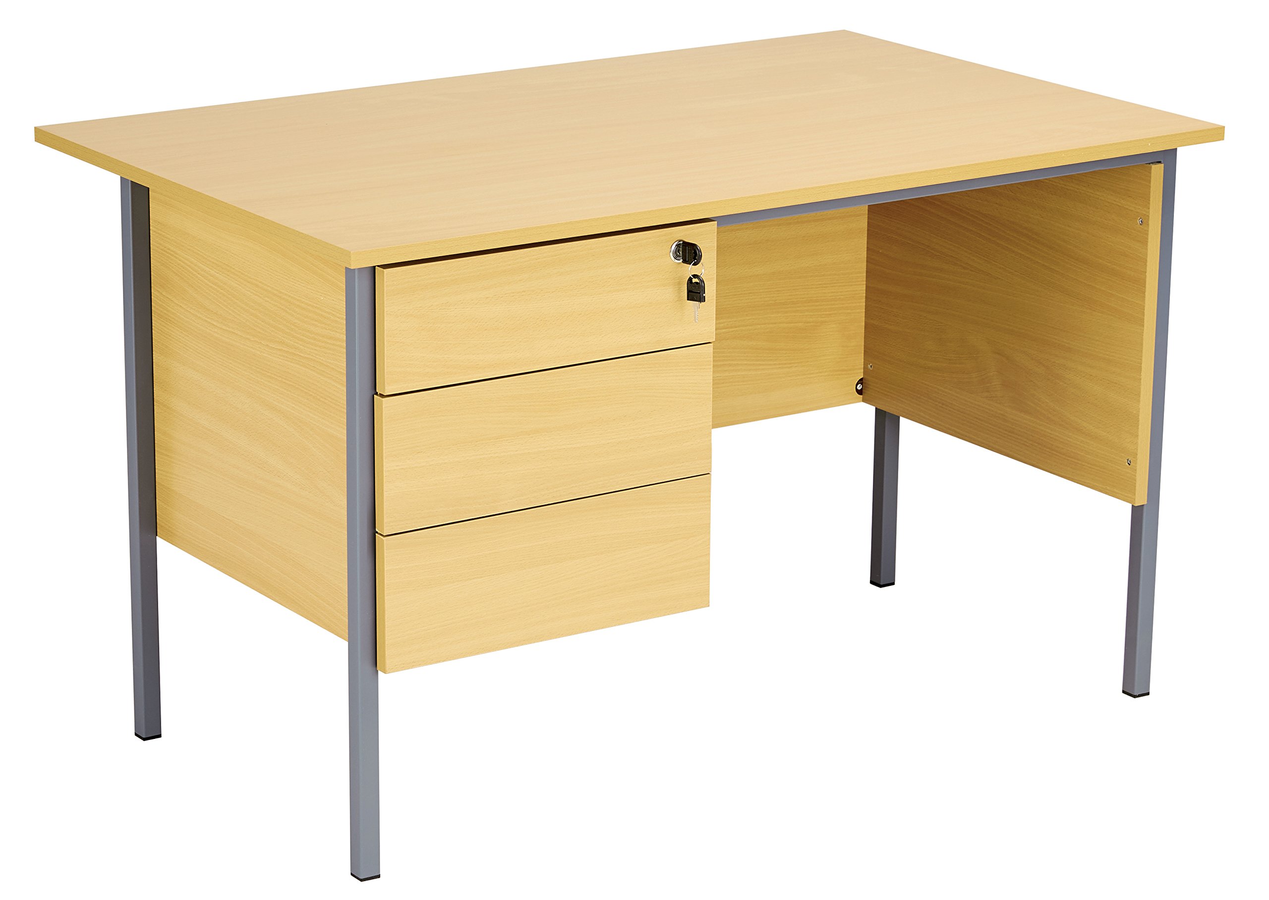 Office Hippo Eco 18 Desk with Three Drawer Pedestal, Oak, 120 cm x 75 cm