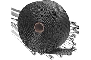 Eyaeyao Exhaust Wrap, Heat Wrap for Exhaust Pipes, Header Wrap,Exhaust Heat Wrap Roll For Motorcycle Fiberglass Heat Shield Tape With 10 Pcs Stainless Ties | Universal (Black, 2" x 16.4')
