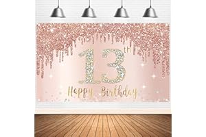 BUMQVIY Happy 13th Birthday Banner Backdrop Decorations for Girls, Rose Gold 13 Birthday Party Sign Supplies, Pink 13 Year Old Birthday Poster Background Photo Booth Props Decor