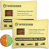 Wisesorb 2 Pack 500G Reusable Silica Gel Desiccant Dehumidifier Bags, Color Indicating Moisture Absorbers for Car, Closet, Garage, 3D Filaments, Emoisture, Microwave Rechargeable Reusable Drying Bags