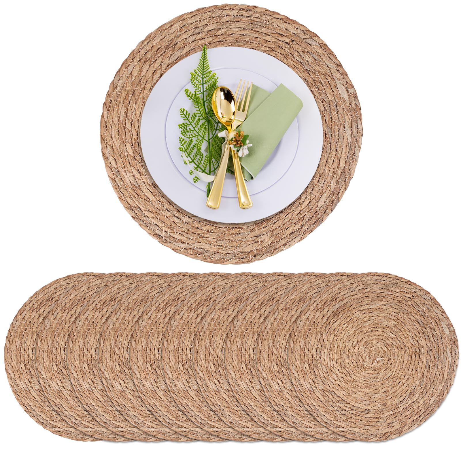 Photo 1 of 10 Pack 13 in Round Woven Placemats Plate Chargers,Rattan Wicker Table Mats Jute Braided Chargers for Dinner Plates?Boho Farmhouse Rustic Woven Place Mats for Dining Table Decor