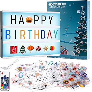 A4 LED Lichtbox mit Fernbedienung Leuchtkasten Lightbox Leuchtbox mit 452 Buchstaben Zahlen Emoji und Symbolen Ä Ö Ü ß Deko für Geburtstagsfeier Festfeier Party KTV Bar und Hause