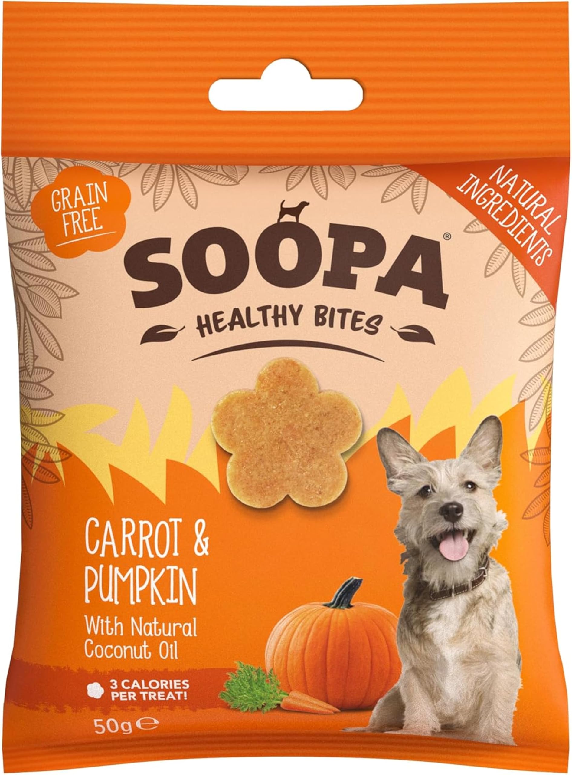 Soopa Carrot & Pumpkin Healthy Bites, Human-Grade, Grain-Free, Natural Dog Treats for Small Dogs, Medium, Large, Puppy, Dog Training Treats, Low Calorie, Superfood Ingredients, Vegan, 50 g, 1-Pack