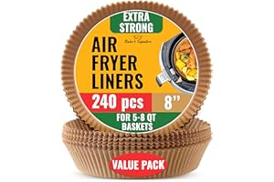 BAKER'S SIGNATURE 240 pcs Air Fryer Liners for Ninja, Round Disposable Airfryer Paper Liners – Non-Stick and Oil Proof for Easy Cleanup, Great for Oven, Pans & Baking – 8 Inch for 5-8 qt Basket