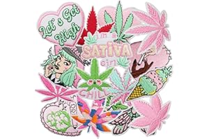 Nicime 16pcs Pink Iron/Sew on Patches, Sativa Embroidered Applique, DIY Decoration for Clothes, Hat, Bag, Jeans, Dress, Shirt