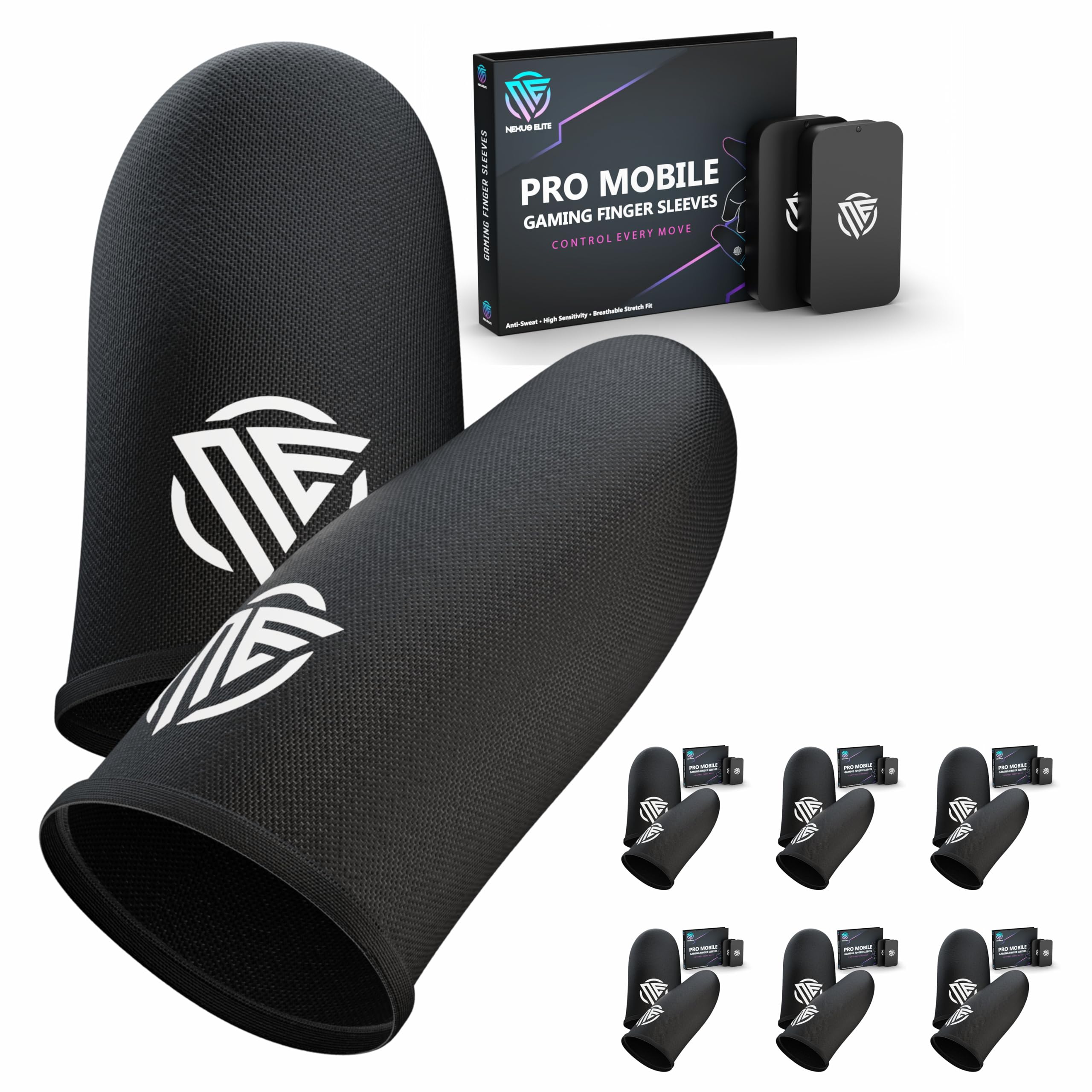 Nexus Elite Gamer sleeves for pubg , mobile gaming finger cots sleeve gloves and covers , compression for thumb arthritis sweaty hands , Carbon Core