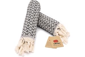 Bazaar Anatolia Turkish Hand Towels with Hanging Loop Set of 2 Decorative Towels for Bathroom 100% Cotton Boho Farmhouse Decor Kitchen Bath 39x19 with Fringe Ethnic - Black