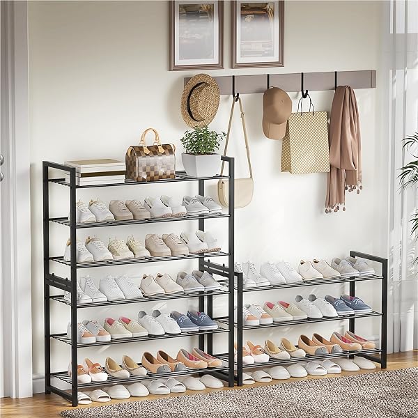TIFFLOI STACKABLE SHOE RACK, 6 TIER METAL SHOES RACK STORAGE ORGANIZER,LARGE CAPACITY SHOE SHELF MAX HOLDS 30 PAIRS OF SHOES,STURDY AND STABLE, FOR CLOSET, ENTRYWAY,GARAGE，BLACK