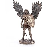 Veronese Design 11 Inch Saint Michael Archangel with Battle Shield and Sword Antique Bronze Finish Angel Statue