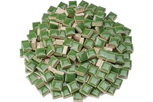 Samjobroad Green Mosaic Tiles for Crafts,0.47inch Square Shapes Ceramic Mosaic Tiles,200 Pieces/300g,Great for DIY Craft Flowerpots Vases Cupsand Garden Decor