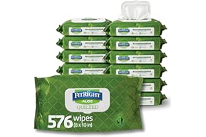 MEDLINE FitRight Aloe Quilted Heavyweight Personal Cleansing Cloth Wipes, Unscented, 576 Count, 8 x 12 inch Adult Large Incontinence Wipes