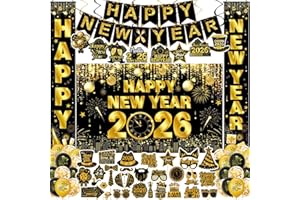 New Year Decorations 2026,Happy New Year Eve Party Supplies Gold and Black Nye Party Decorations With Backdrop Door Banner Ha