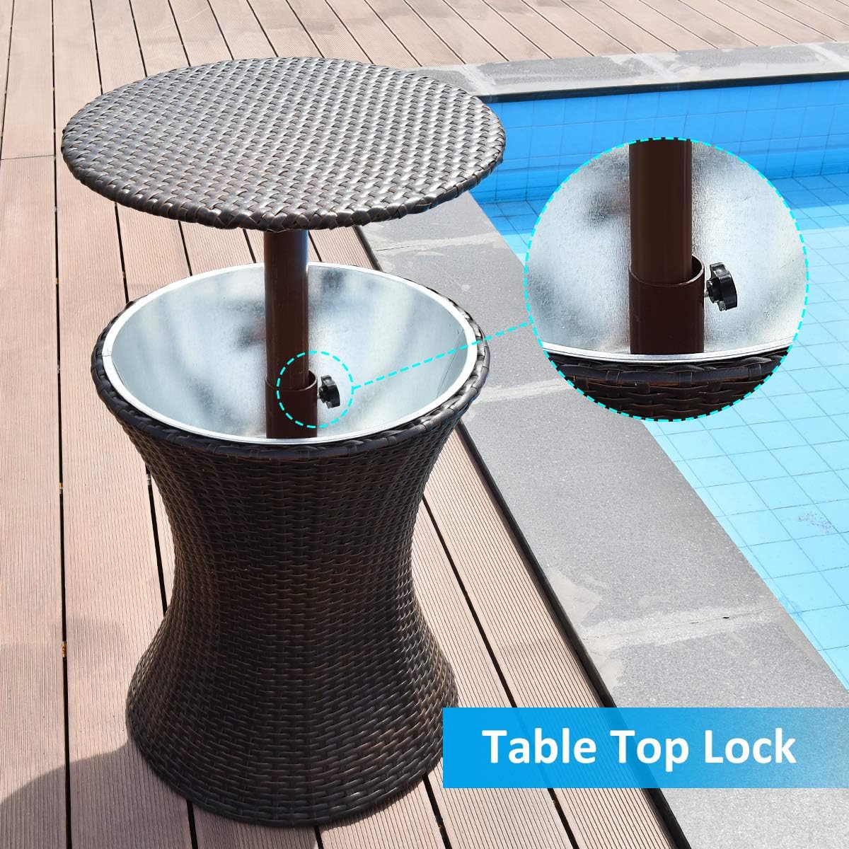 Giantex Outdoor Cool Bar Rattan Style Patio Cool Bar Table Adjustable Height Cocktail Coffee Table for Party Deck Pool Use, Brown: Kitchen & Dining