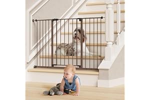 InnoTruth 28.9-49" Baby Gate for Doorways, 30" Tall Extra Wide Doggy Gates for Stairs One-Hand Opening, Easy Walk Thru Dual Lock Dog Gates for The House, Kitchen, Balcony, Easy Install Kid Gate,Brown