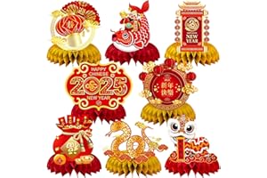 JULMELON Chinese New Year Decorations 2025 Happy New Year Honeycomb Centerpieces, 8 PCS Red and Gold Year of the Snakes Table Toppers Decor for Lunar New Year Decorations Spring Festival Supplies