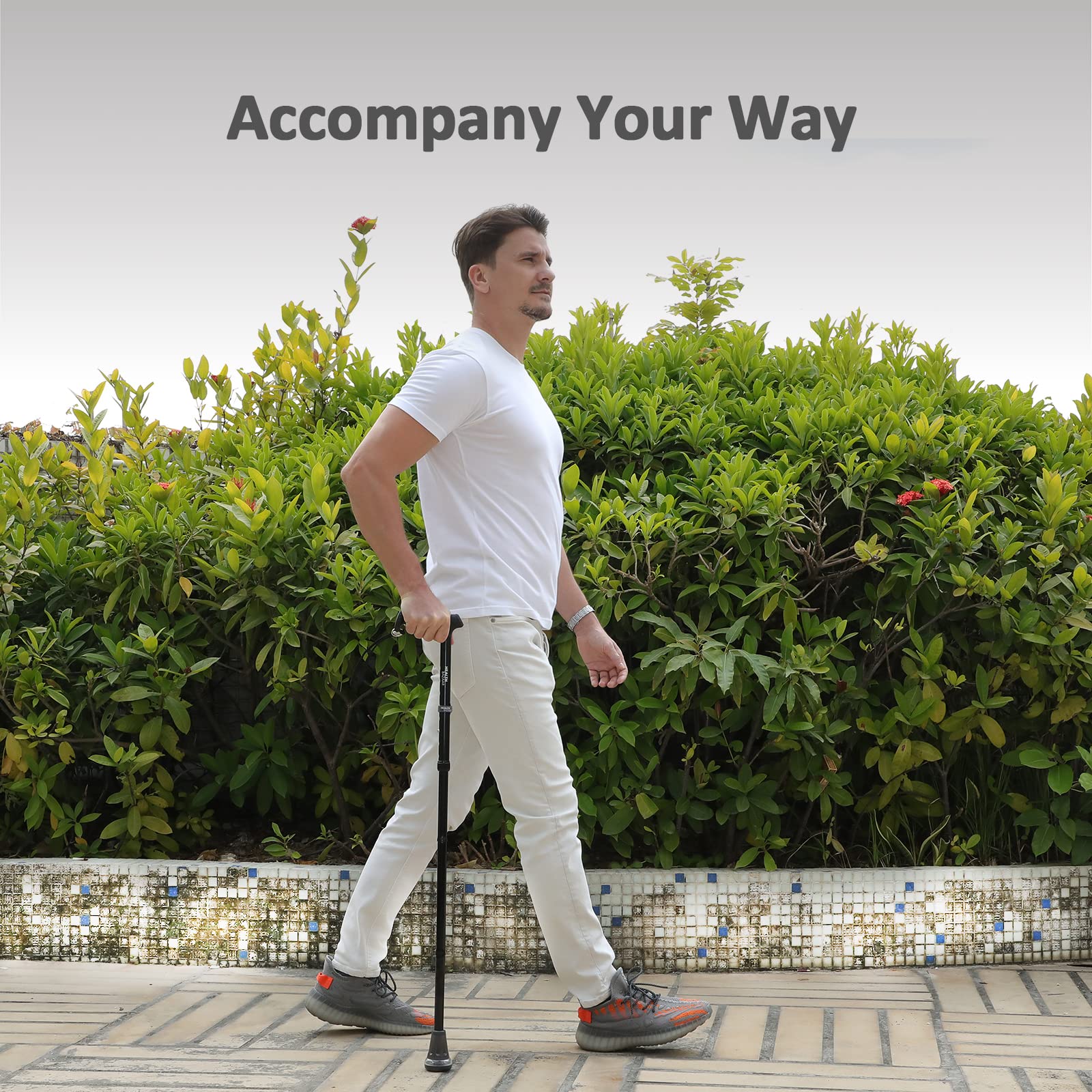 All Terrain Walking Cane for Men & Women, Lightweight, Foldable, Adjustable, Shock Absorption, Collapsible, Air Cushion Cane Tip Walking Stick for Seniors & Adults