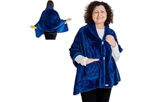 EzrAllora Fleece Wearable Blanket -No Sleeves- Lightweight Warm Wrap Shawl Blanket - Lap Blanket - Gifts for Mom - Gifts for Grandma (Dark Blue)