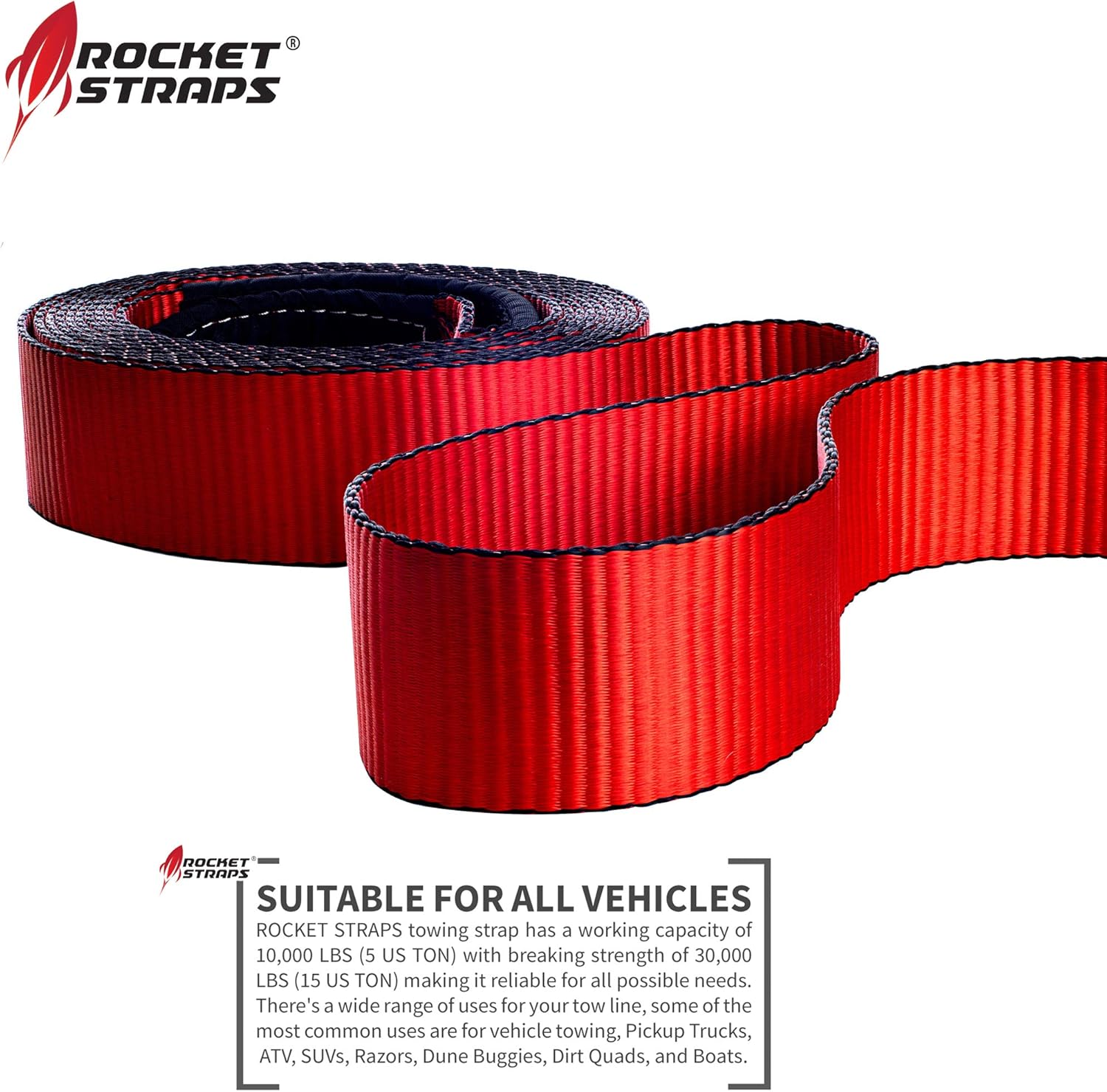 Rocket Straps - 3" x 30' Heavy Duty Tow Strap | 30,000 LBS Rated Capacity Recovery Strap | Vehicle Tow Straps with Protected Loop Ends | Emergency Off Road Truck Accessories Towing Rope | Storage Bag: Automotive