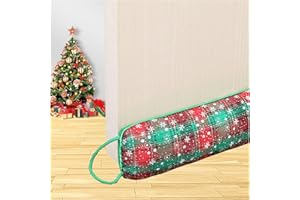 WOCHITV Under Door Draft Stopper Noise Blocker 32 Inches for Door Bottom Air Seal Insulation and Soundproof, Heavy Duty Weather Guard Snake Stripping,Tartan Check Green and Snowflake