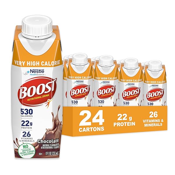 BOOST VERY HIGH CALORIE NUTRITIONAL DRINK – HELPS WEIGHT GAIN & MAINTENANCE – 530 CALORIES – 26 VITAMINS & MINERALS – 22 G PROTEIN – CALORIE-DENSE NUTRITIONAL DRINK – CHOCOLATE – 8 FL OZ (PACK OF 24)