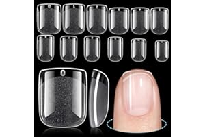 TOMICCA Short Nail Tips Extra Short Square Nail Tips, 192Pcs Fake Nails 12 Sizes Acrylic Clear Nails for Beginner and Professional DIY Gel Nails Salon