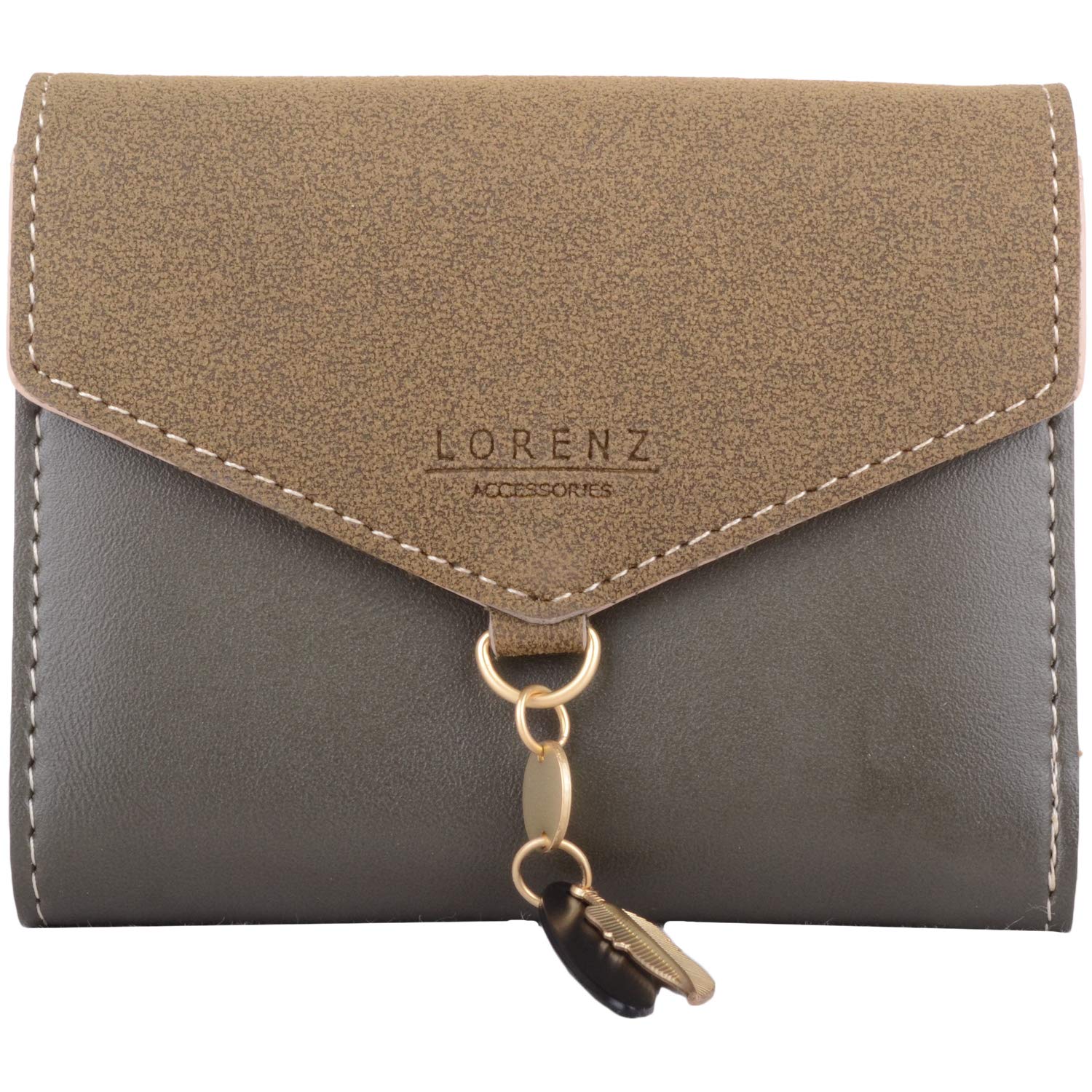 Womens Faux Leather Tri-Fold Money/Coin/Credit Card Purse/Holder - Dark Green