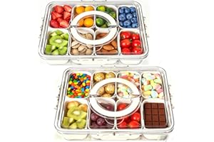 8-Compartment Snack Box with Lid, Clear Portable Serving Tray Organizer for Snacks, Fruits, Nuts, Candy, Ideal for Party, Tra
