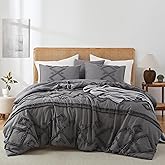 Oli Anderson Queen Comforter Set, 3 Pieces Boho Grey Comforter Geometric Tufted Bedding Comforter Sets, Soft Fluffy Comforter with 2 Pillowcases (Slate Grey, Queen)