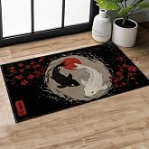 MIEPOS Koi Fish Door Mat,Red Flower Asian Style Doormat,29.5x17in Non-Slip Rubber Backing Floor Mat,Entry Rug,for Living Room,Office,RV,Kitchen,Entryway Doorways Mats Decor,Doormats Gifts