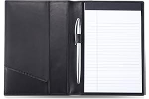 HISCOW Leather Junior Padfolio for Men & Women with Pen Loop, Italian Calfskin, Business Portfolio Notebook Folder (Classic Black)