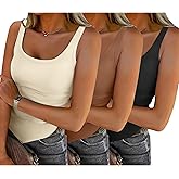 Zeagoo Ribbed Tank Tops for Women 3 Pack Sleeveless Scoop Neck Ruched Cute Summer Shirts