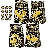 24 Pcs Dragon Goodie Bags with Stickers,Black Dragon Gold Themed Birthday Party Favor Bags,Dragon Party Bags for Party Decoration Supplies