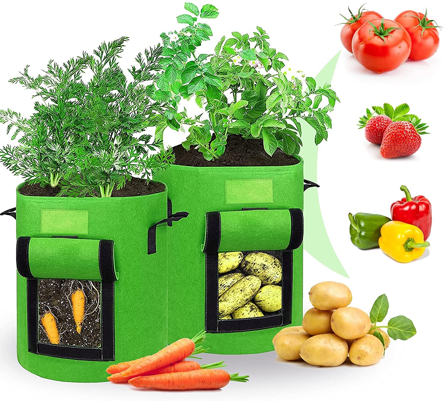 FANDE Potato Planting Bag, 2PCS Vegetable Plant Growing Bag, Plant Planting Container, with Flip Cover and Handle, for Growing Vegetables, Fruits, Household Planting Bag (10 Gallons)