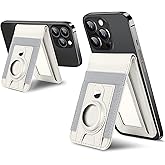 For Magsafe Wallet Stand with Airtag Holder, Strongest Magnetic Wallet for iPhone 17/16/15/14/13/12 Series, ID Window, 4 Card Slots, 10 Cards Holder, Vegan Leather, RFID Blocking, Milk White