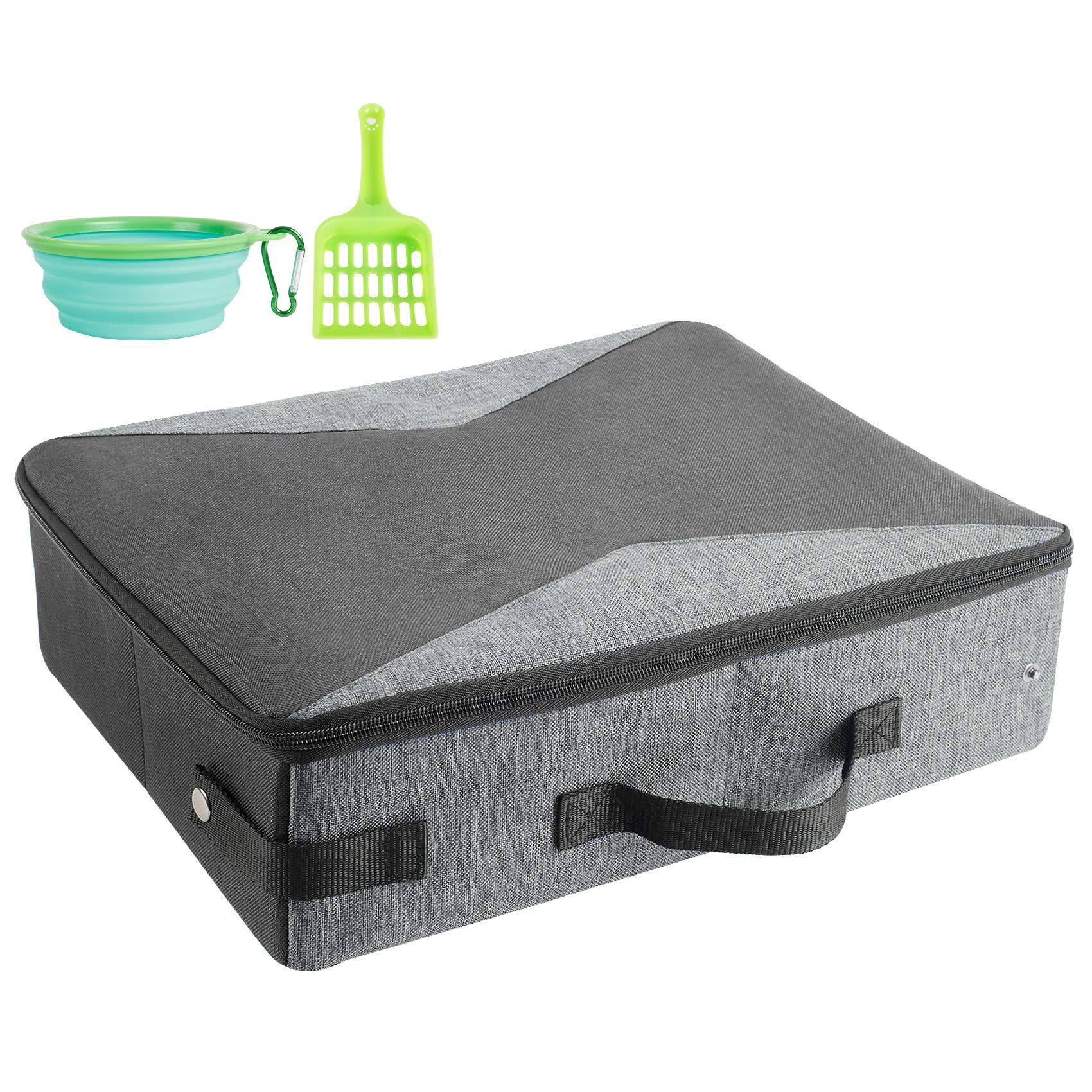 Photo 1 of HiCaptain Portable Litter Box for Cats, Cat Travel Litter Box with Lid and Handle Standard Portable Collapsible Litter Carrier for Cat (M,Black/Gray)