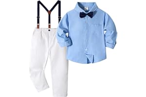 Volunboy Boys Clothes Set Toddler Kids Gentlemen Suit Long Sleeve Bow Tie Shirts Suspenders Pants Outfits