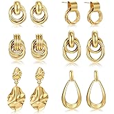 Valentine's Earrings for Women - 6 Pairs Trendy Gold Plated Knot Earrings for Women Chunky Statement Drop Dangle Teardrop Earrings Lightweight Hypoallergenic Fashion Accessories Jewelry Set Gifts