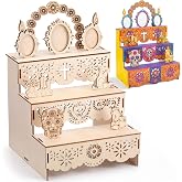 Beeveer Novelty Day of the Dead Ofrenda Altar Wooden Shadow Box | Dia De Los Muertos Altar, Tiered Wooden Frame, Holds Photos Candles Marigolds, Remembrance Picture Frame Home Decor