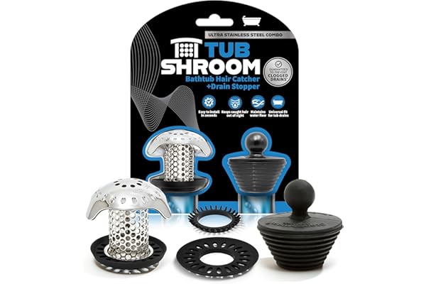 TubShroom Ultra Revolutionary Bath Tub Drain Protector Hair Catcher/Strainer/Snare, Stainless Steel, Stainless Combo