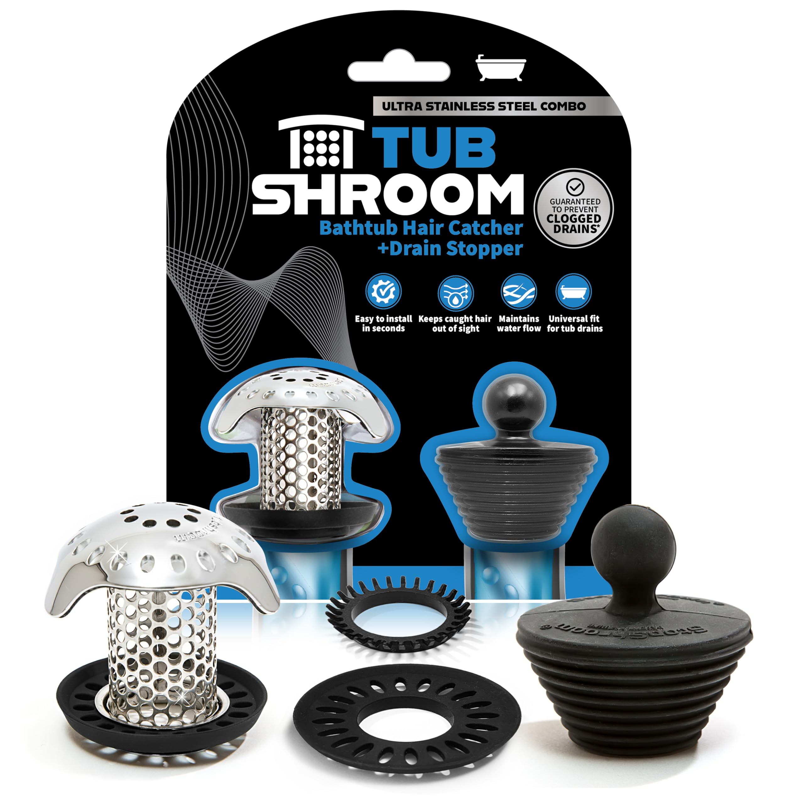 Photo 1 of ***MISSING PIECE*** TubShroom Ultra Revolutionary Bath Tub Drain Protector Hair Catcher/Strainer/Snare, Stainless Steel, Stainless Combo