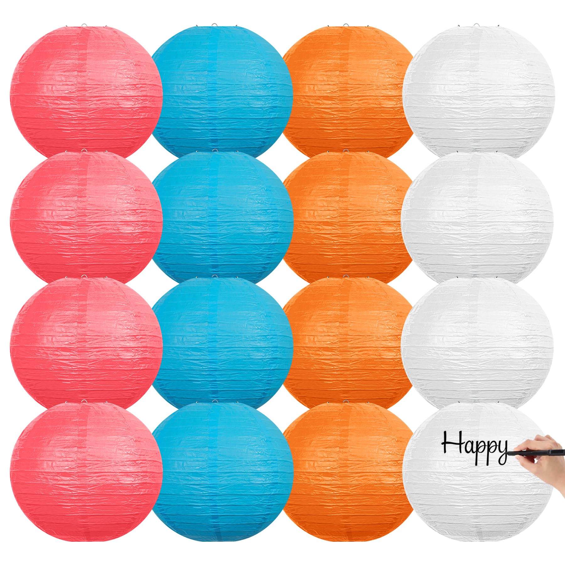 Photo 1 of 12 Inch Colorful Paper Lanterns 12 Pack,Chinese Paper Lanterns Hanging , Suitable for DIY, Birthday, Wedding, Christmas, Bridal, Halloween, Party Decorations (White,Pink,Blue,Orange)