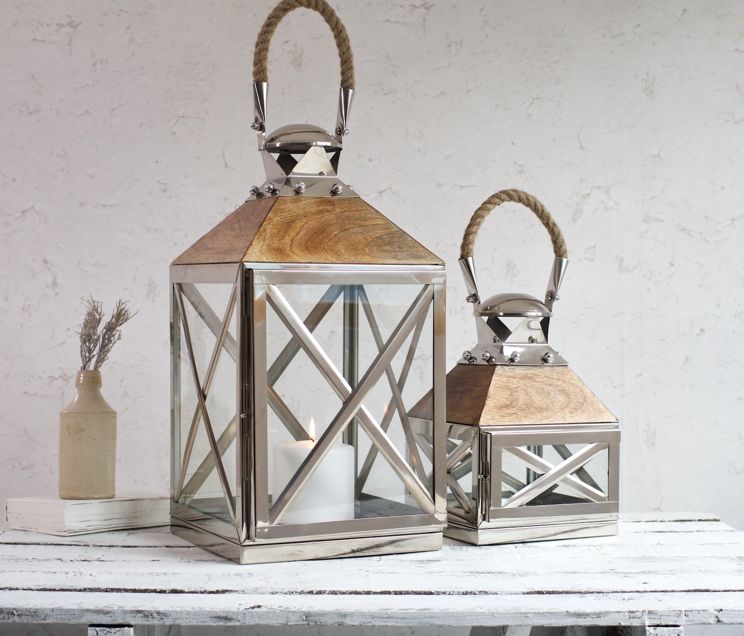 Sale Garden Candle Lantern Natural Wooden Top High Quality