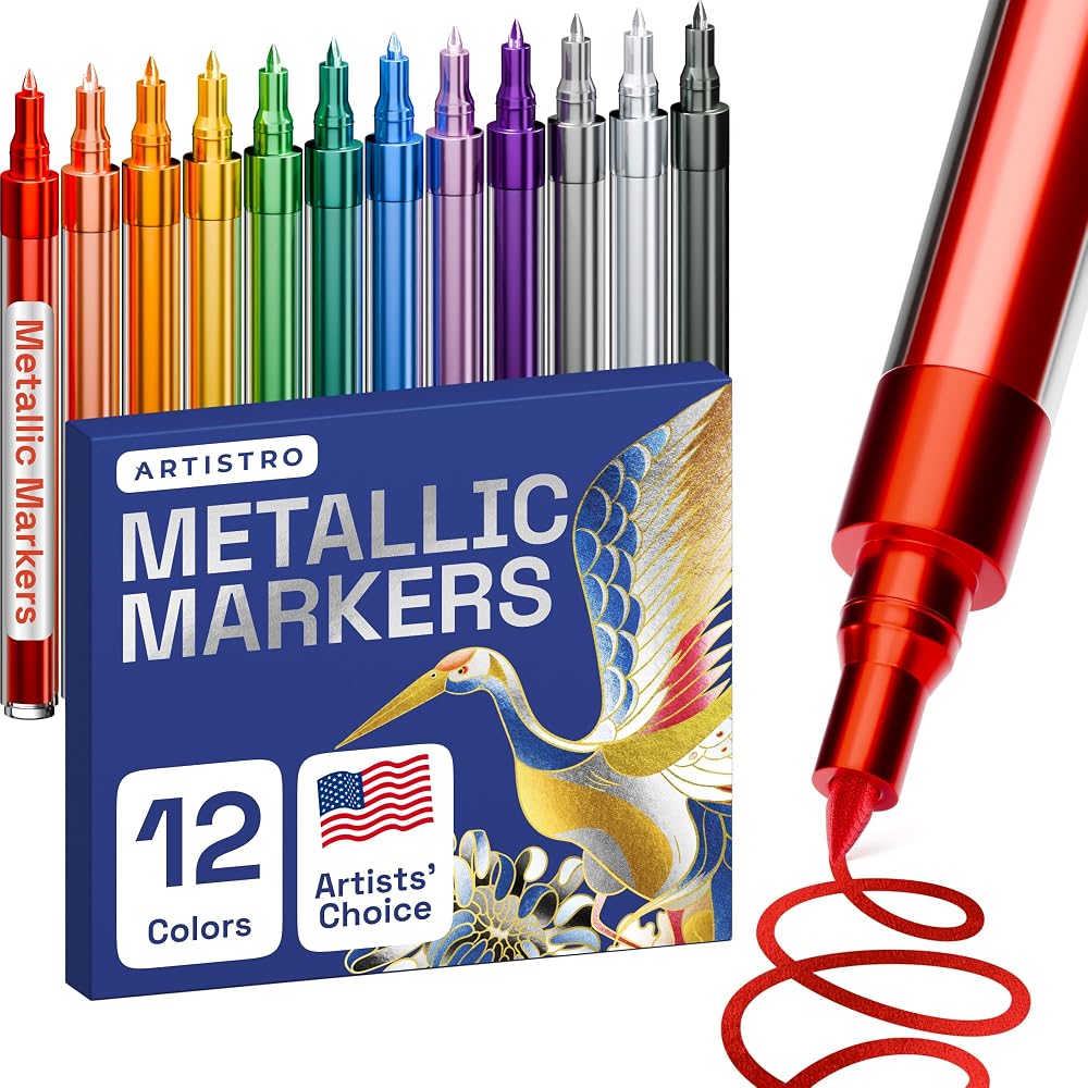 ARTISTRO Metallic Paint Pens Set of 12 Extra-Fine 0.7mm Assorted Colors
