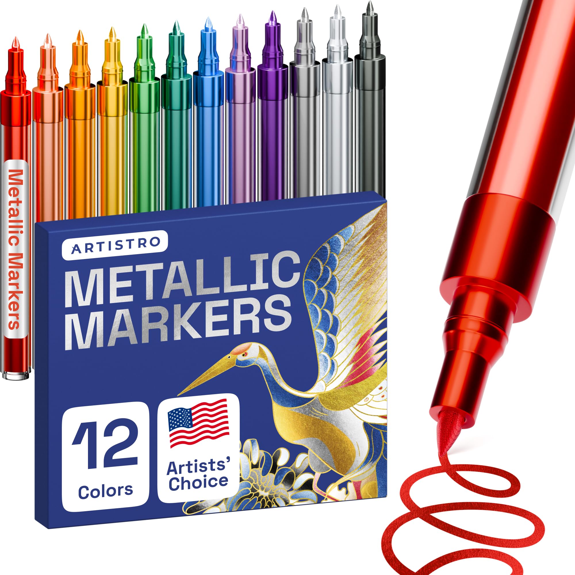 ARTISTRO Metallic Paint Pens for Rock Painting, Stone, Ceramic, Glass, Wood, Fabric, Pebbles, Scrapbook Journals, Photo Albums, Card Stocks. Set of 12 Acrylic Paint Markers Extra-Fine Tip 0.7mm