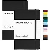 PAPERAGE Lined Pocket Journal Notebook, 2 Pack, (Black), 160 Pages, Small Notebook, 3.6 inches x 5.6 inches - 100 GSM Thick Paper, Hardcover