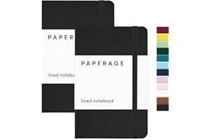 PAPERAGE Lined Pocket Journal Notebook, 2 Pack, (Black), 160 Pages, Small Notebook, 3.6 inches x 5.6 inches - 100 GSM Thick Paper, Hardcover