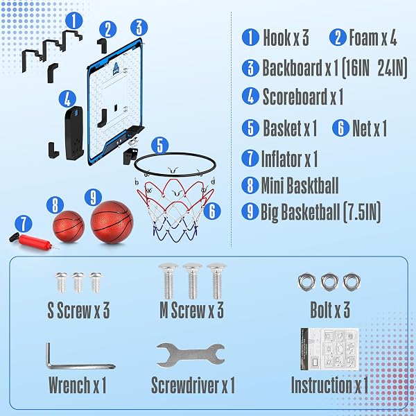 HOPEROCK LARGE INDOOR BASKETBALL HOOP FOR KIDS TEENS ADULTS, 24 X 16 INCH OVER THE DOOR BASKETBALL HOOPS WITH ELECTRONIC SCOREBOARD, BASKETBALL TOYS BIRTHDAY GIFTS FOR BOYS GIRLS