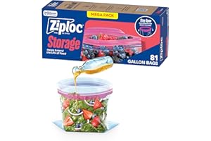Ziploc Gallon Food Storage Bags, Stand-Up Bottom, Easy to Fill, 81 Count (Packaging May Vary)
