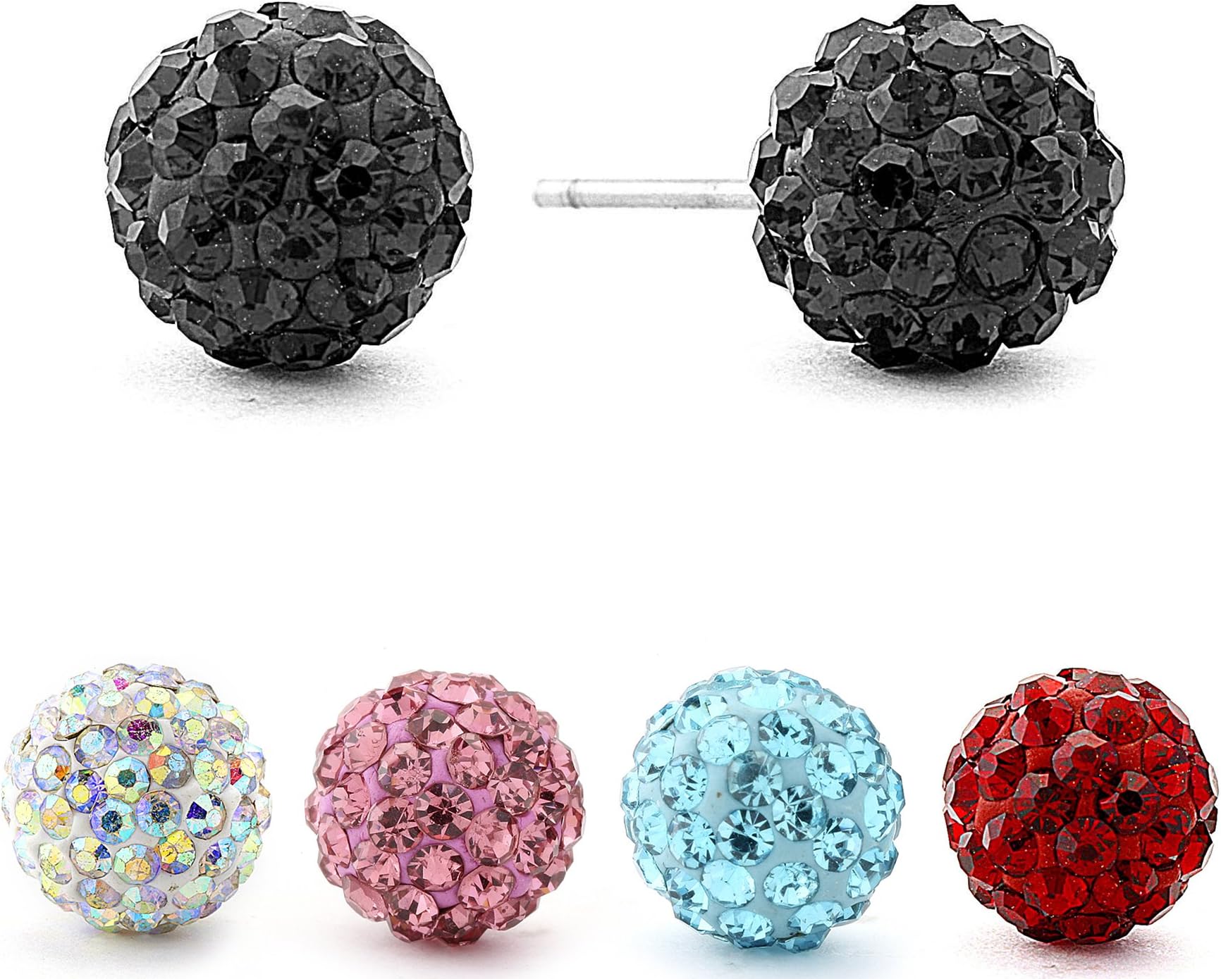 Authentic Diamond Color Crystal Ball Stud Earrings. Black 6mm.