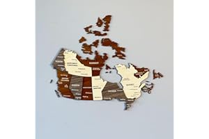 COLORFULL WORLDS Multilayered Wooden 3D Canada Map, Gift for Canadian Friend, Canada Wooden Wall Decor, Map for Traveller (40x35 cm | 15.7x13.8 inches)
